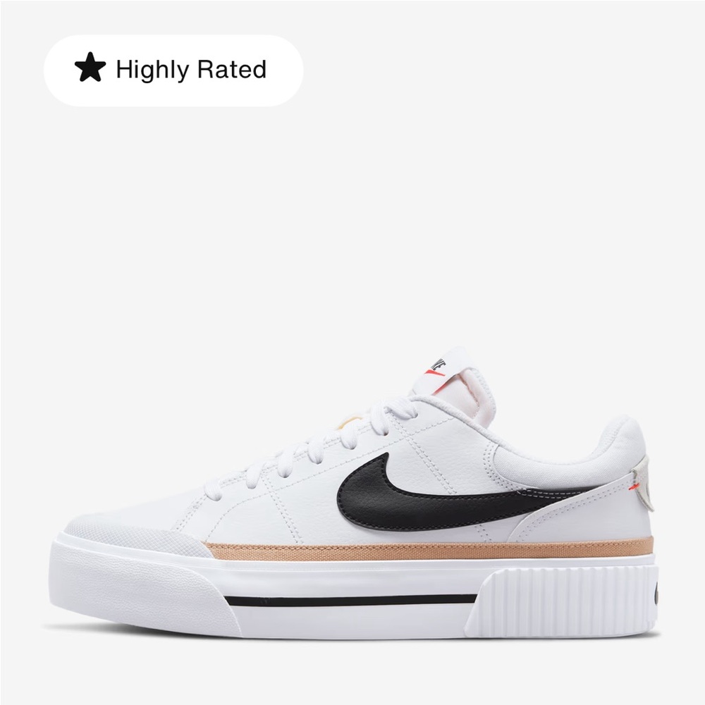 Nike Women’s Court Legacy Lift Sneakers New in Box White/Black/Hemp Team Orange - Picture 2 of 7